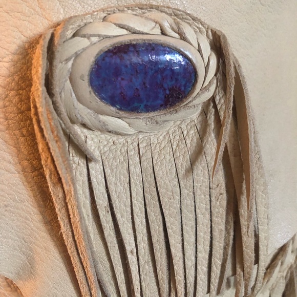 Buffalo leather purse with fringe and stone detail. - Picture 2 of 6